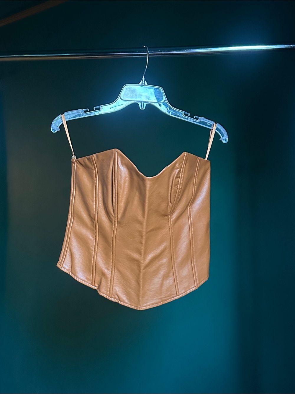 Say What? Faux Leather Corset Cami in Cognac